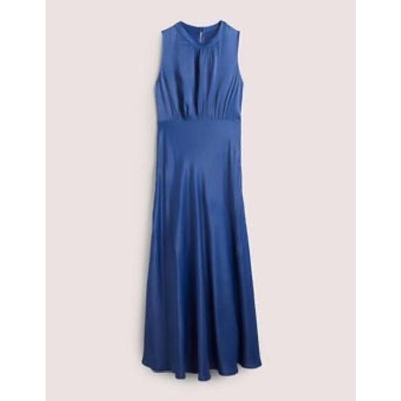 NWT Boden Bias Cut Midi Dress Size 6 Sea Blue Satin Occasion Guest Minimalist - Picture 5 of 15
